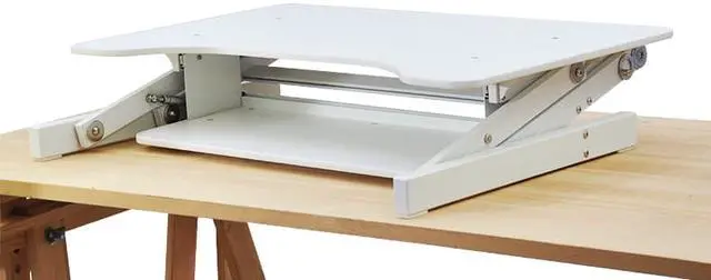 Alt view image 3 of 3 - Rocelco 32" Sit To Stand Adjustable Height Desk Riser for 1 or 2 monitors, 50lbs capacity (WHITE)