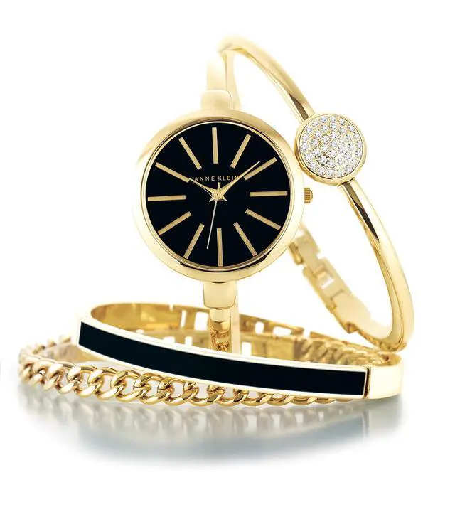 Alt view image 5 of 6 - Anne Klein Women's AK-1470GBST Gold Stainless-Steel Quartz Watch with Black Dial