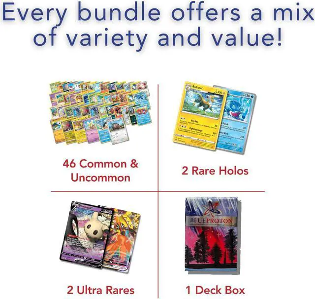 Alt view image 2 of 4 - Exclusive Deluxe Bundle | 50 Genuine Cards | Includes 2 Guaranteed Ultra Rares: Legendary, VSTAR, VMAX, V, GX, or EX | Plus 2 Holos or Rares | BlueProton Deck Box compatible with trading cards