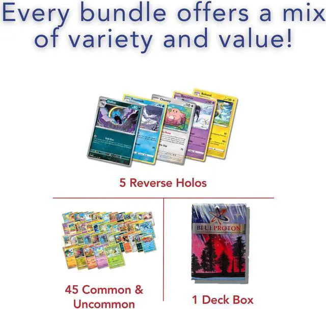 Alt view image 2 of 4 - Exclusive Starter Bundle | 50 Genuine Cards | Includes 5 Guaranteed Reverse Holos | BlueProton Deck Box compatible with trading cards