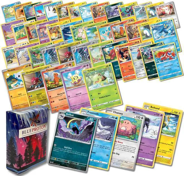 Main image of Exclusive Starter Bundle | 50 Genuine Cards | Includes 5 Guaranteed Reverse Holos | BlueProton Deck Box compatible with trading cards