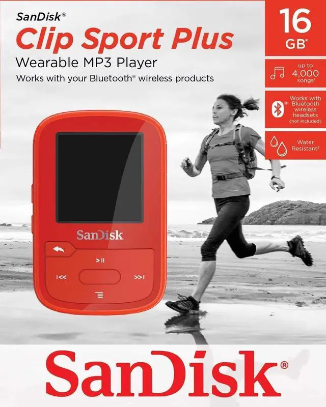 Alt view image 4 of 4 - SanDisk 16GB Clip Sport Plus MP3 Player, Red - Bluetooth, LCD Screen, FM Radio - SDMX28-016G-G46R (Certified Refurbished)