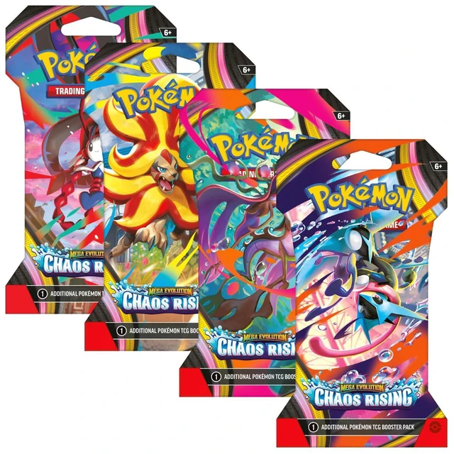 Main image of Pokemon ME4 Mega Evolution Chaos Rising Art Set | 4 Sleeved Booster Packs (One of Each Artwork)