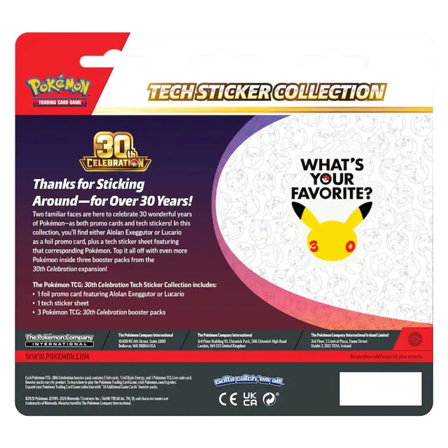 Alt view image 4 of 7 - Pokemon 30th Celebration Tech Sticker Collection Art Set | Alolan Exeggutor and Lucario