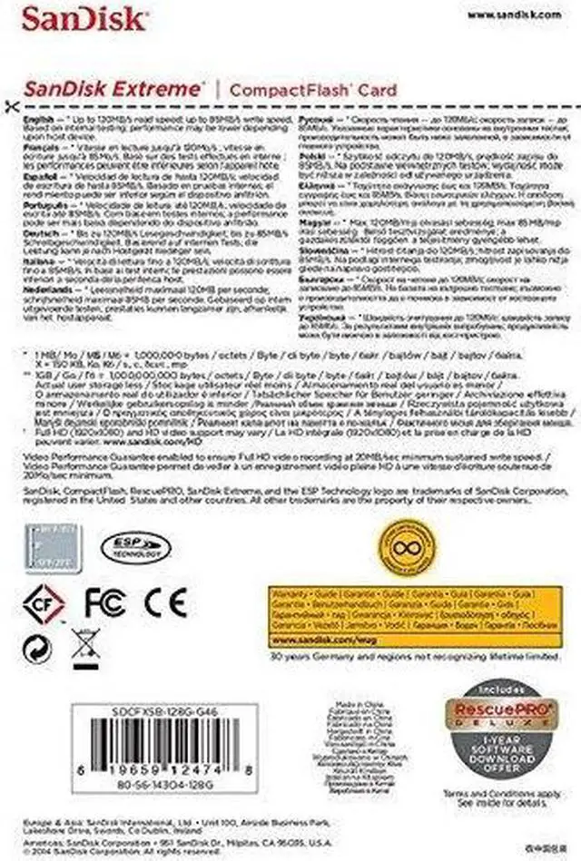 Alt view image 8 of 20 - SanDisk 128GB Compact Flash (CF) Flash Card Model SDCFXSB-128G-G46