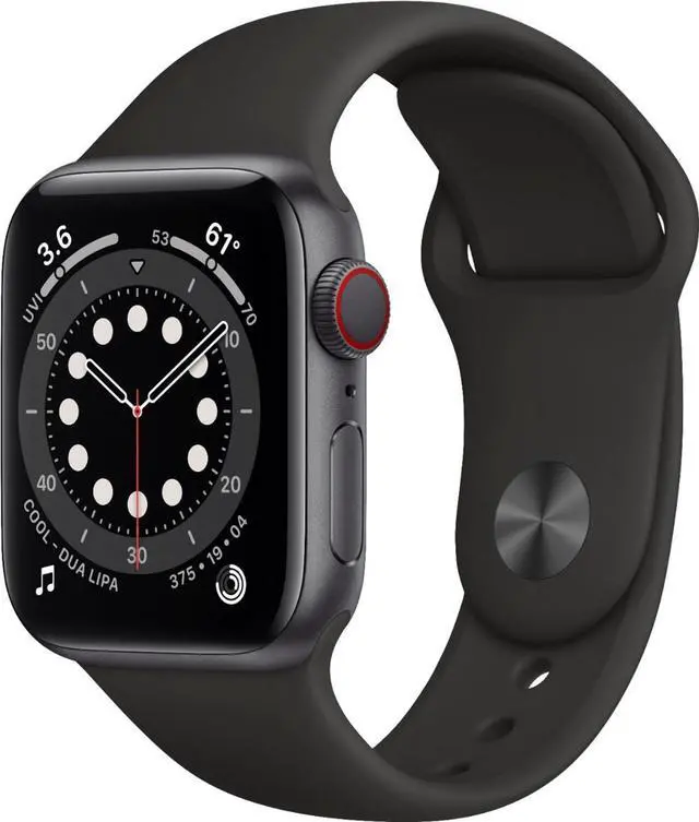 Alt view image 6 of 7 - Apple Watch Series 6 40mm Space Gray Aluminum Case with Black Sport Band GPS + Cellular M02Q3LL/A