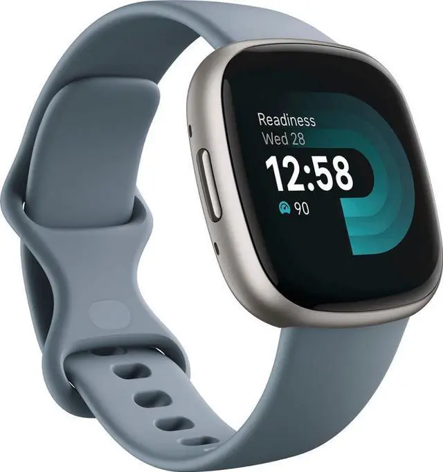 Main image of Fitbit Versa 4 Fitness Smartwatch, Waterfall Blue / Platinum Aluminum | FB523SRAG-US