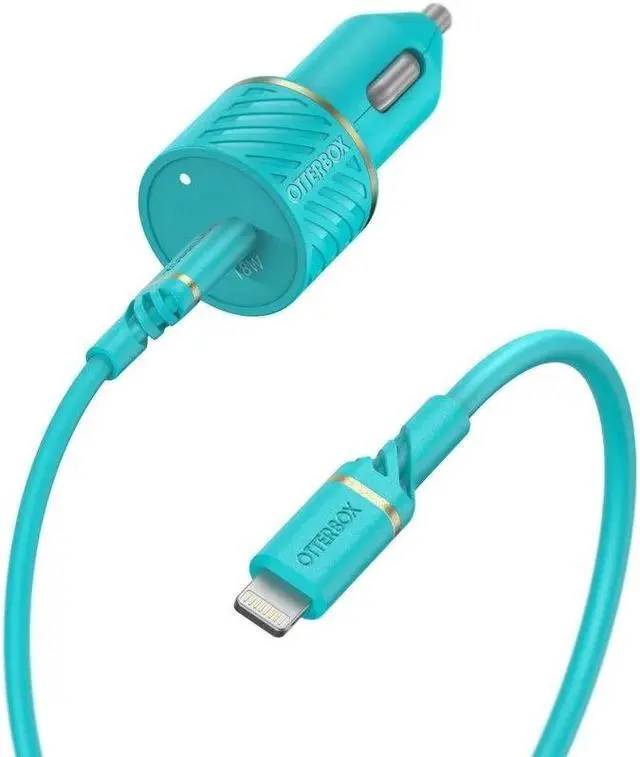 Main image of OtterBox Lightning to USB-C Fast Charge Car Charging Kit 18W - Aqua