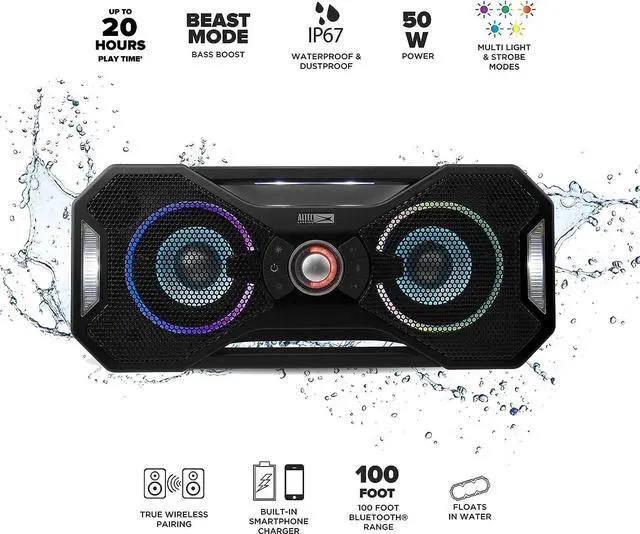 Alt view image 3 of 5 - altec lansing mix 2.0 - bluetooth speaker, wireless, waterproof, floatable, portable, speakers, loud volume, strong bass, rich stereo system, 100 ft wireless range, ip67, black with lights