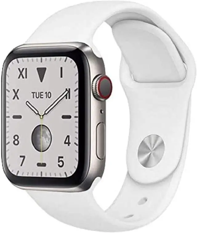 Main image of Apple Watch Series 5 GPS+LTE w/ 44MM Silver Titanium Case & White Sport Band