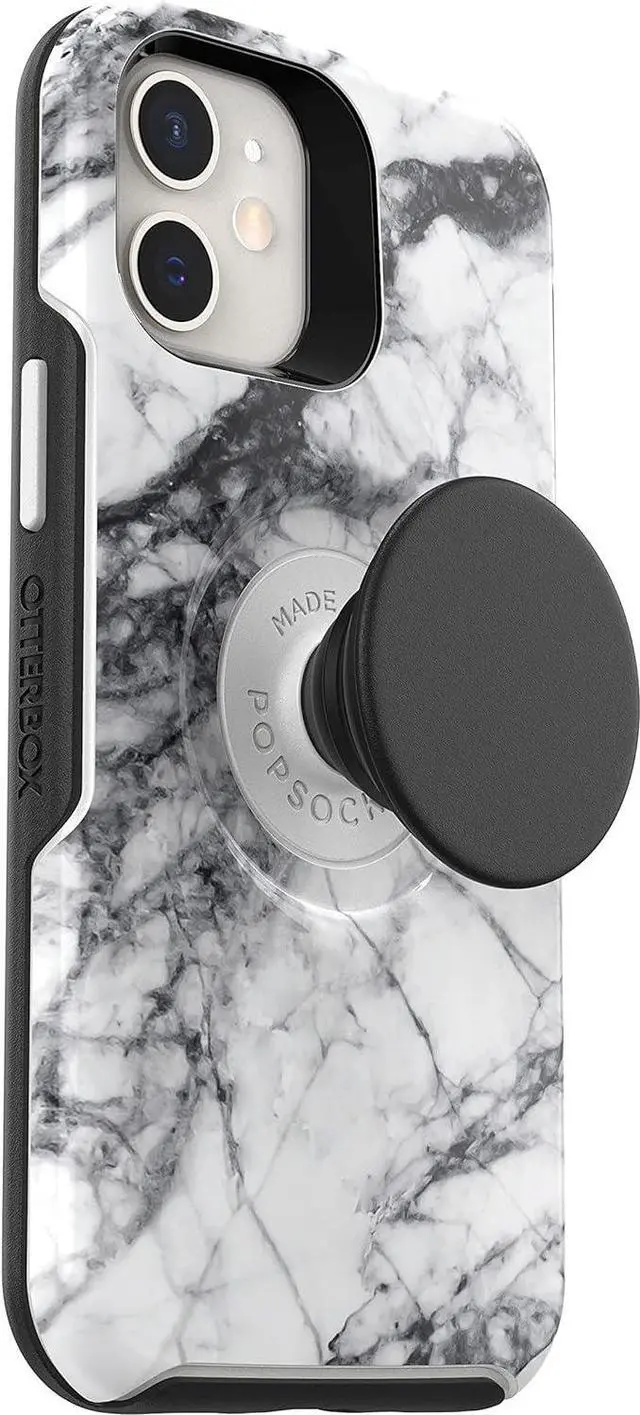 Alt view image 3 of 6 - OtterBox Otter + Pop Symmetry Series White Marble Graphic Case for iPhone 12 Mini 77-65390