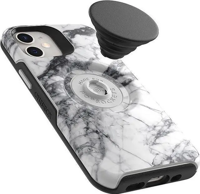 Alt view image 4 of 6 - OtterBox Otter + Pop Symmetry Series White Marble Graphic Case for iPhone 12 Mini 77-65390