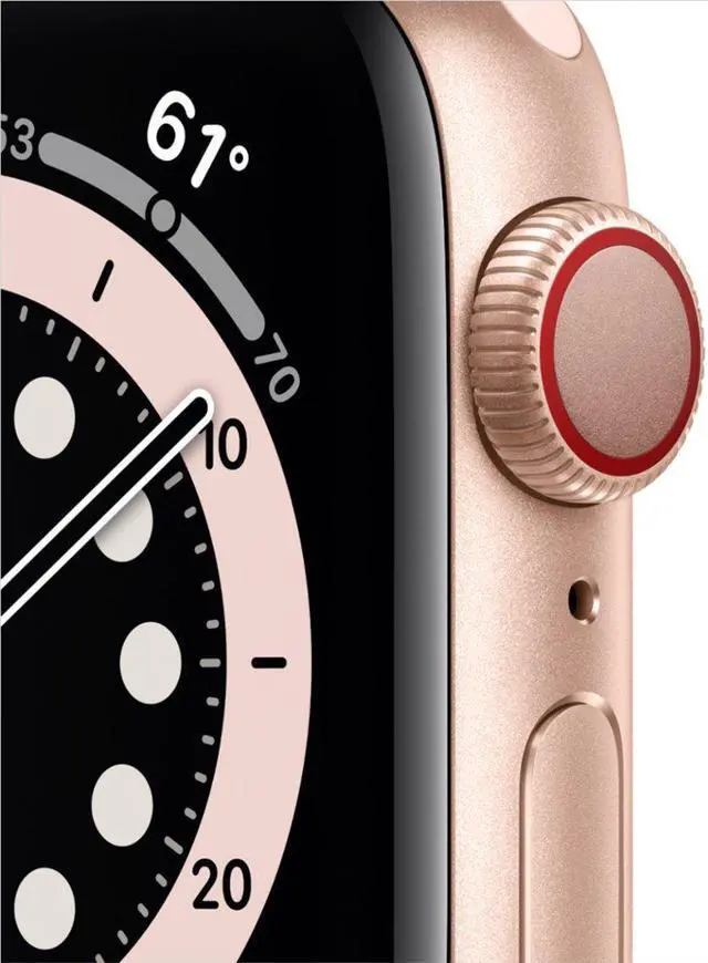 Alt view image 7 of 13 - Apple Watch Series 6 40mm Gold Aluminum Case with Pink Sand Band GPS + Cellular M02P3LL/A