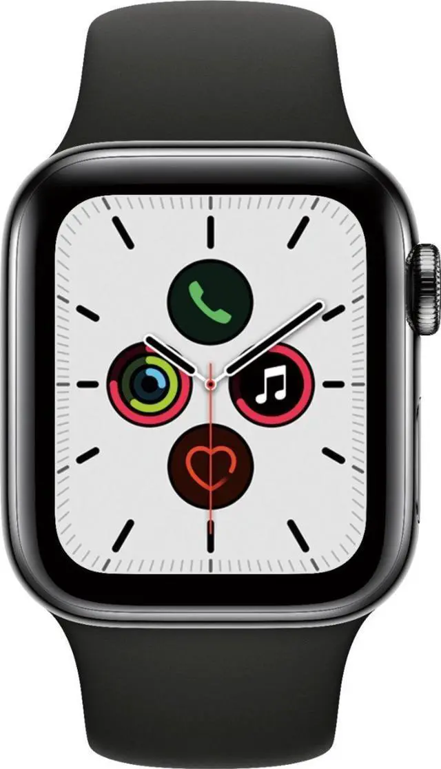 Alt view image 2 of 3 - Apple Watch Series 5 GPS+LTE w/ 40MM Black Stainless Steel Case Black Sport Band