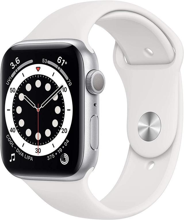 Alt view image 6 of 14 - Apple Watch Series 6 44mm Silver Aluminum Case with White Sport Band GPS M00D3LL/A A2292