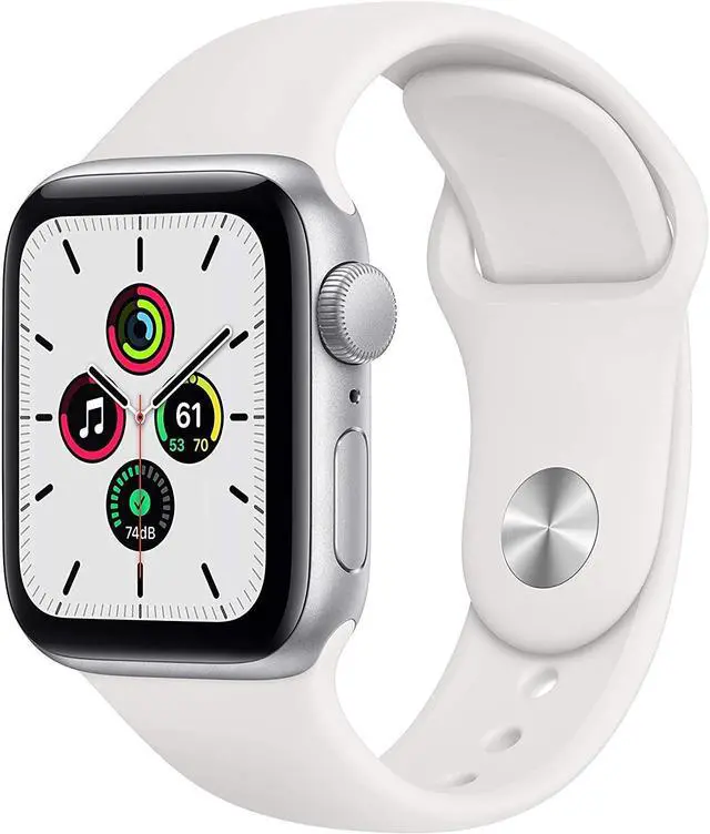 Alt view image 8 of 8 - Apple Watch SE 40mm Silver Aluminum - White Sport Band MYDM2LL/A