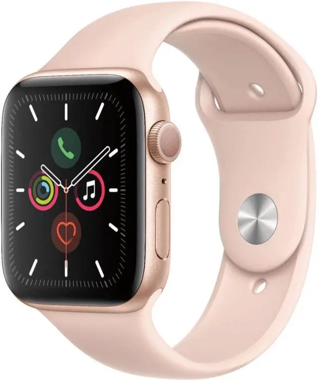 Alt view image 3 of 3 - Apple Watch Series 5 44mm GPS Only, Gold Aluminum Case - Pink Sand Sport Band