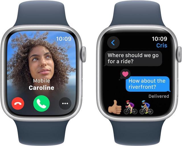Alt view image 2 of 3 - Apple Watch Series 9 (GPS + LTE) 41MM Silver Aluminum Case Storm Blue Sport Band