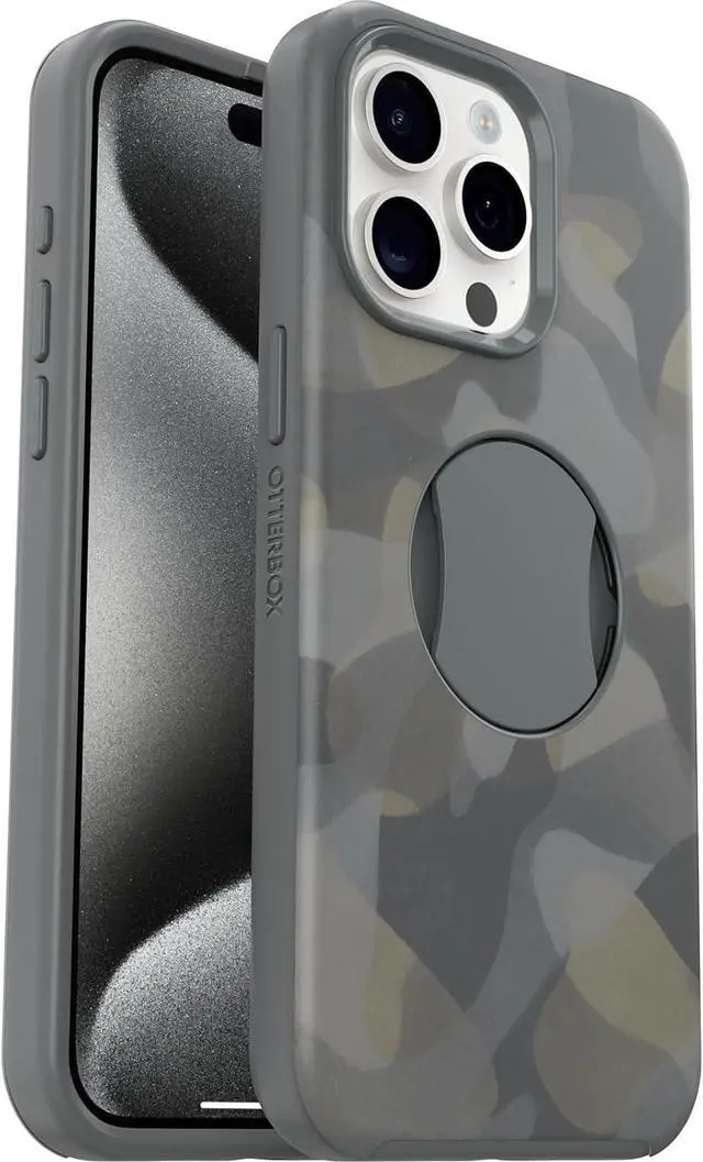 Alt view image 3 of 3 - OtterBox OtterGrip SYMMETRY SERIES Case for iPhone 15 Pro Max - Iron Camo (Grey)