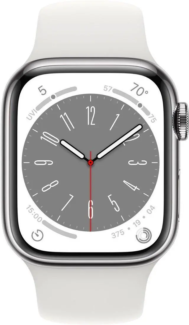 Alt view image 2 of 3 - Apple Watch Series 8 (GPS + LTE) 41MM Stainless Steel Case White Sport Band