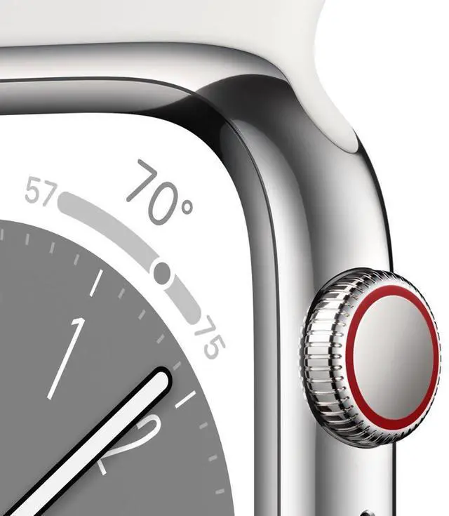 Alt view image 3 of 3 - Apple Watch Series 8 (GPS + LTE) 41MM Stainless Steel Case White Sport Band