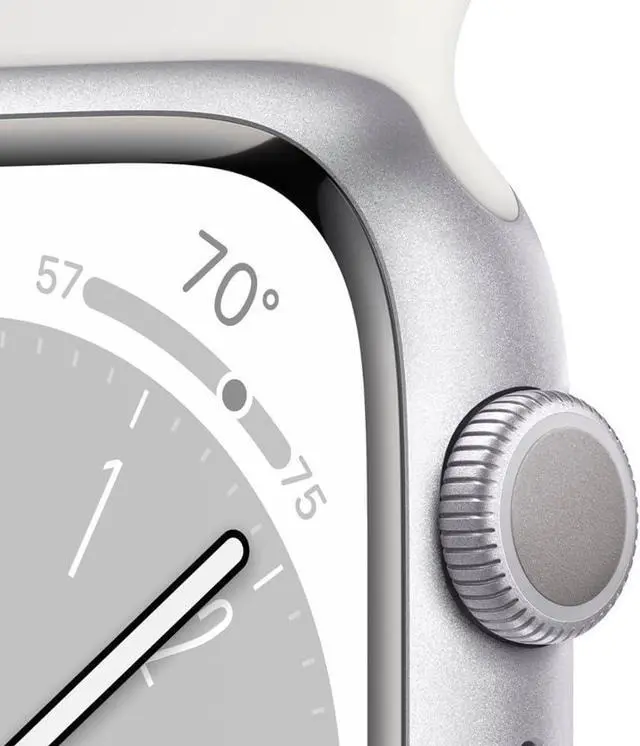 Alt view image 3 of 3 - Apple Watch Series 8 (GPS) 41mm Silver Aluminum Case - White Sport Band - S/M - MP6L3LL/A - Good Condition