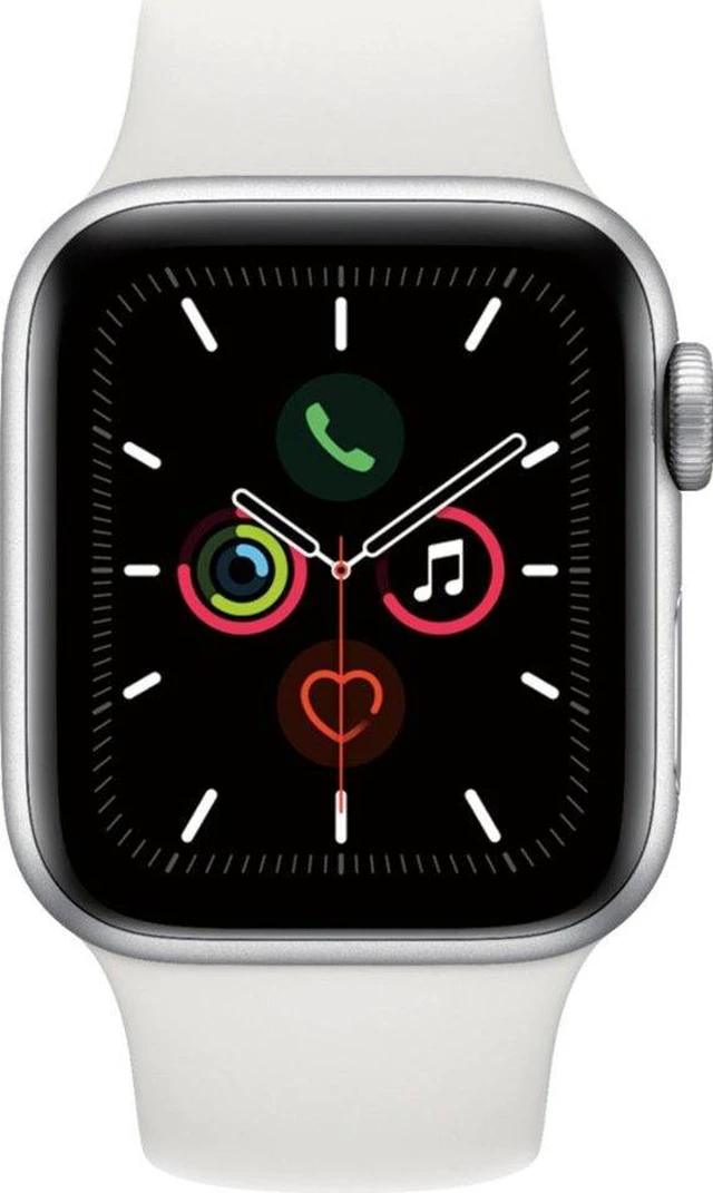 Alt view image 3 of 3 - Apple Watch Gen 5 Series 5 40mm Silver Aluminum - White Sport Band MWV62LL/A