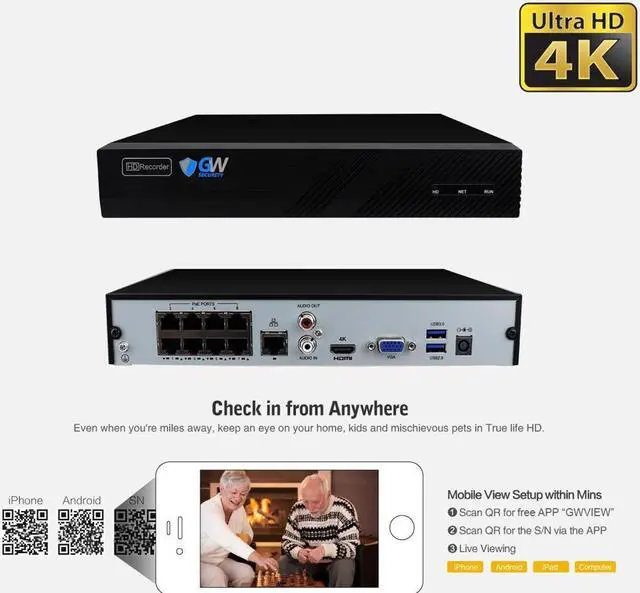 Alt view image 3 of 7 - GW Smart AI PoE IP Video & Audio Security Camera System, 8CH 4K NVR with 8 x 5MP 1920P IP Bullet Camera, Day/Night Weather Proof, Human Detection, 2TB