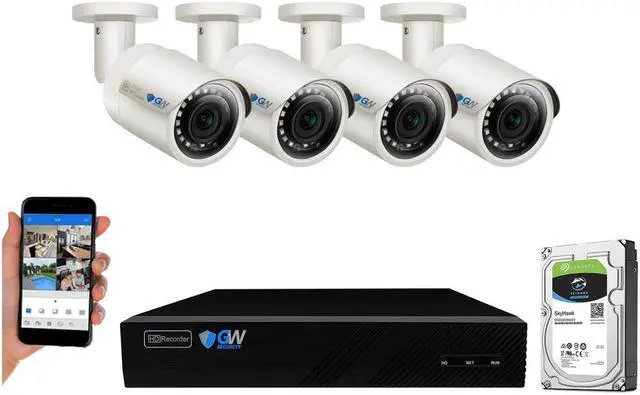 Alt view image 7 of 7 - GW Security 8 Channel 5MP H.265 NVR IP Camera Network PoE Video & Audio Surveillance System (1TB HDD), 4 x HD 1920P Weatherproof Microphone Turret Security Cameras, AI Human Detection