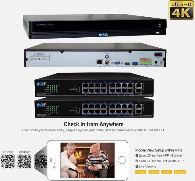 Alt view image 3 of 7 - GW Security 4K (8MP) Smart AI Color Night Vision Security Camera System, 32 Channel H.265+ 8MP NVR, 32 x UltraHD 4K POE Microphone 2.8-12mm Varifocal Lens Human Detection Dome Camera