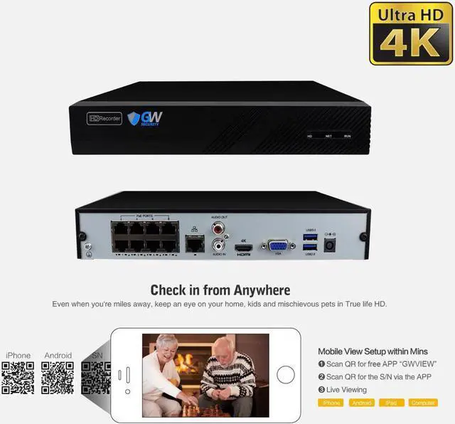 Alt view image 3 of 6 - GW Security 8 Channel 4K NVR 5MP Smart AI Human Detection Security Camera System with (8) x IP PoE 5MP 1920P Outdoor/Indoor Microphone Dome Cameras 100 Feet Night vision, Free Remote Viewing