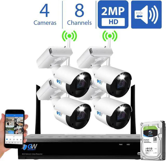 Main image of 8 Channel Wireless HD 1080P Home Security Camera System, 8ch WIFI NVR with 4 x 2MP Two-Way Audio Wirefree Waterproof Security Camera, 180-Day Battery Life, Spotlight Color Night Vision, No Monthly Fee