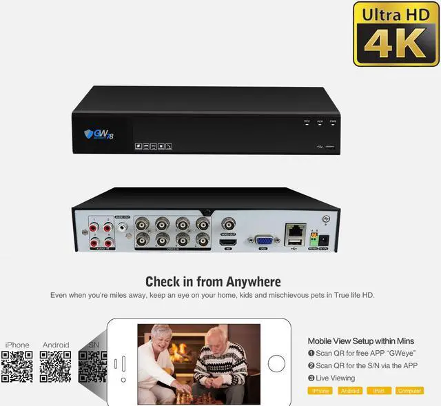 Alt view image 3 of 7 - GW Security 8 Channel 5MP (2.5X 1080P) CCTV AI Surveillance DVR System with 8 x Super 5.0MP HD 1920p AI Human Detection Waterproof Security Cameras,100ft IR Night Vision, 2TB Hard Drive