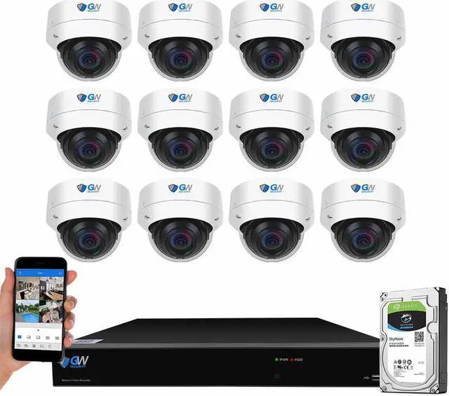 Main image of GW Security UltraHD 4K 16 Channel H.265+ NVR 8MP Security Camera System, 12 x 4K 8MP Outdoor/Indoor Dome PoE IP Cameras, Smart AI Face Recognition Human/Vehicle Detection, 4TB HDD