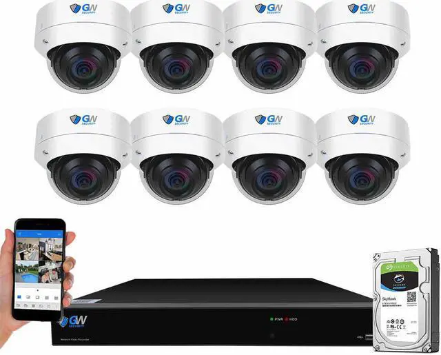 Main image of GW Security UltraHD 4K 8 Channel H.265+ NVR 8MP Security Camera System, 8 x 4K 8MP Outdoor/Indoor Dome PoE IP Cameras, Smart AI Face Recognition Human/Vehicle Detection, 2TB HDD