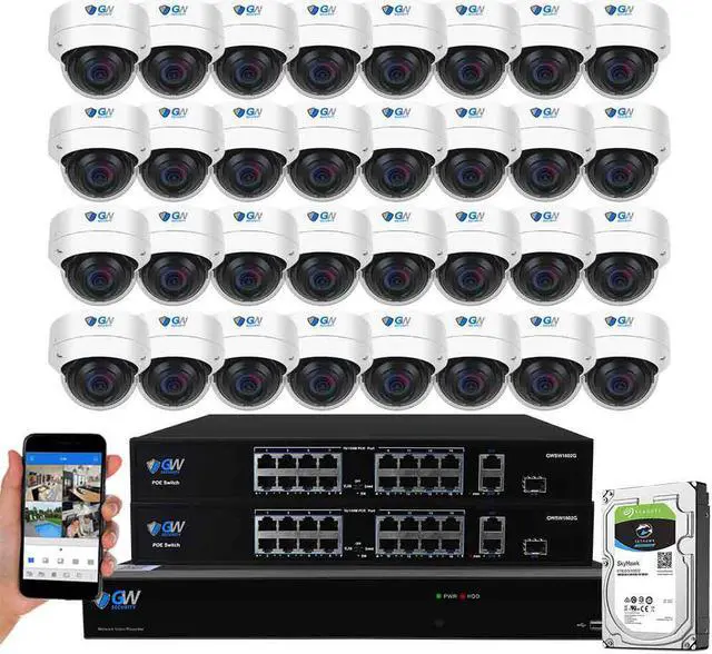 Main image of GW Security UltraHD 4K 32 Channel H.265+ NVR 8MP Security Camera System, 32 x 4K 8MP Outdoor/Indoor Dome PoE IP Cameras, Smart AI Face Recognition Human/Vehicle Detection, 8TB HDD