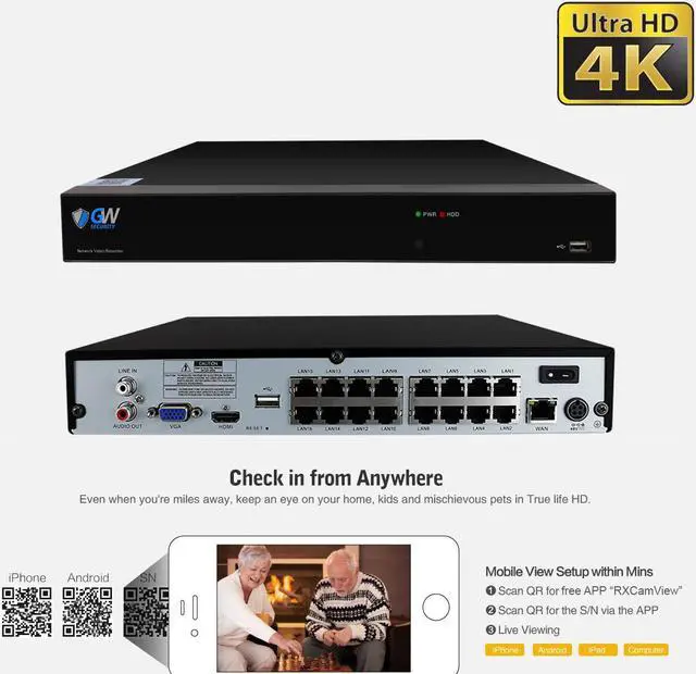 Alt view image 3 of 7 - GW Security UltraHD 4K 16 Channel H.265+ NVR 8MP Security Camera System, 16 x 4K 8MP Outdoor/Indoor Microphone Bullet PoE IP Cameras, Smart AI Face Recognition Human/Vehicle Detection, 4TB HDD