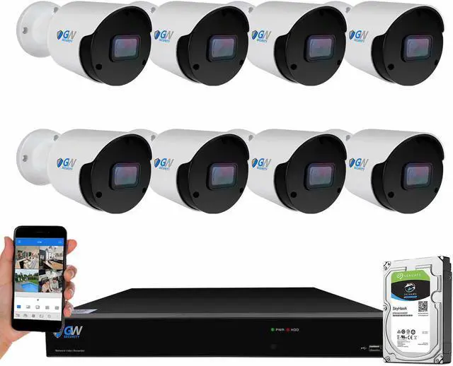 Main image of GW Security UltraHD 4K 8 Channel H.265+ NVR 8MP Security Camera System, 8 x 4K 8MP Outdoor/Indoor Microphone Bullet PoE IP Cameras, Smart AI Face Recognition Human/Vehicle Detection, 2TB HDD