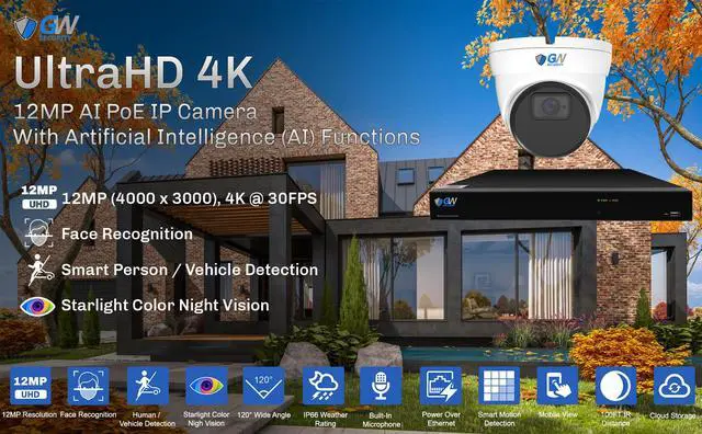 Alt view image 6 of 7 - GW Security UltraHD 12MP 4K @30FPS 16 Channel H.265+ NVR Security Camera System, 12 x 12MP Microphone Color Night Vision Dome PoE IP Cameras, Smart AI Face Recognition Human/Vehicle Detection, 4TB HDD