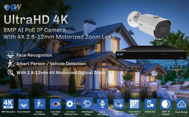 Alt view image 5 of 7 - GW Security 32 Channel 8MP UltraHD 4K (3840x2160) Audio & Video Motorized Zoom Smart AI Home NVR Security System - 32 x Bullet 8 Megapixel 2.8-12mm 4X Optical Zoom Waterproof Microphone IP PoE Cameras