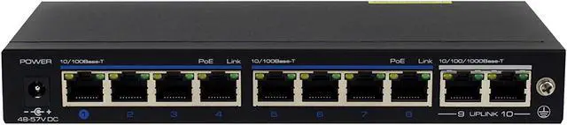 Main image of GWSW0802M 8+2 Port 10/100 PoE Switch w/ All 8 Port PoE (Power Over Ethernet) - Designed For Connect NVR System and POE IP Camera - POE Data & Power Transmission Distance 100 Meter (300 Feet)