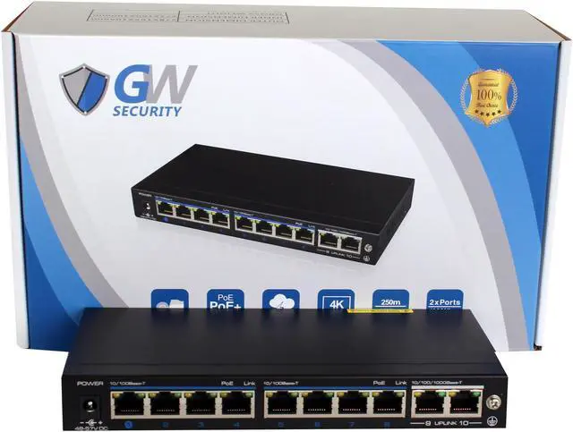 Alt view image 4 of 4 - GWSW0802M 8+2 Port 10/100 PoE Switch w/ All 8 Port PoE (Power Over Ethernet) - Designed For Connect NVR System and POE IP Camera - POE Data & Power Transmission Distance 100 Meter (300 Feet)
