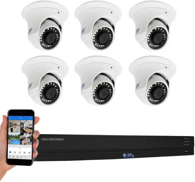 Main image of GW Security 8 Channel 4K H.265+ CCTV DVR Security System with (6) x HD 8MP 2160P Waterproof 4K Dome Security Cameras, 100ft Night Vision, 2TB Hard Drive, Smart Motion Detection, Plug & Play