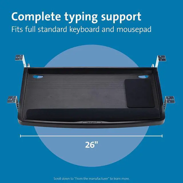 Alt view image 4 of 4 - Kensington K60004US Under-desk Comfort Keyboard Drawer with SmartFit System, 29.5" L x 28.0" W. Height levels include 2", 2.5" and 4"