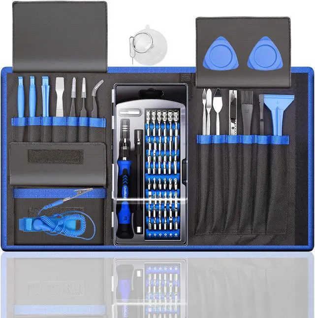 Main image of 80 IN 1 Professional Computer Repair Tool Kit, Precision Laptop Screwdriver Set, with 56 Bit, Anti-Static Wrist and 24 Repair Tools, Suitable for Macbook, PC, Tablet, PS4, Xbox Controller Repair…