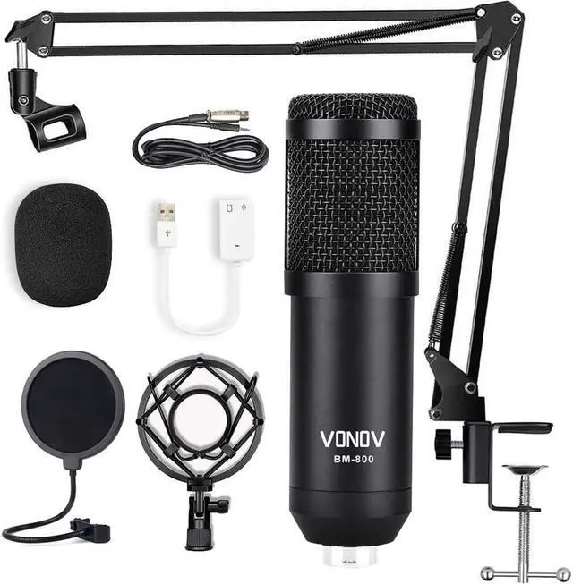 Alt view image 9 of 9 - USB Streaming Podcast PC Microphone  professional 192KHZ24Bit Studio Cardioid Condenser Mic Kit with sound card Boom Arm Shock Mount Pop Filter for Skype YouTuber Karaoke Gaming Recording
