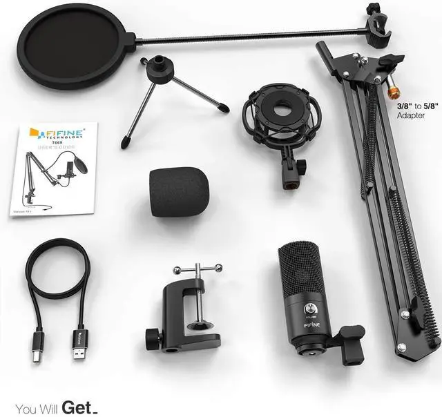 Alt view image 2 of 4 - FIFINE Studio Condenser USB Microphone Computer PC Microphone Kit with Adjustable Scissor Arm Stand Shock Mount for Instruments Voice Overs Recording Podcasting YouTube Karaoke Gaming Streaming-T669