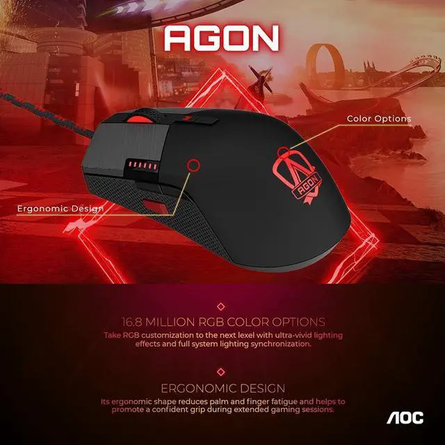 Alt view image 2 of 9 - AOC Agon AGM700 Gaming Mouse - 16,000 DPI - Omron Switches - RGB Effects - Adjustable DPI - Adjustable Weight