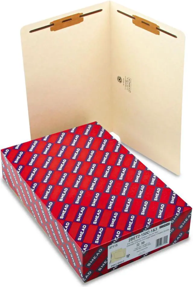 Alt view image 2 of 3 - Smead Heavyweight 11-Point End Tab Two Fasteners Folder, Manila (Legal, 50 ct.)