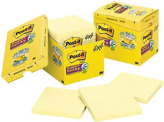 Main image of Post-it Notes Super Sticky - Canary Yellow Note Pads, 4 x 4, Lined, 90/Pad - 12 Pads/Pack